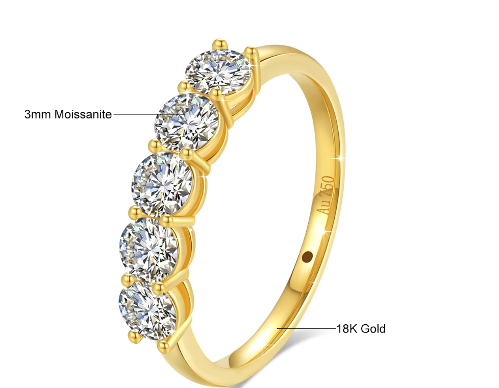 Anillo de Oro 18K con Moissanitas Naturales - AU750 Certificado | Joyería Premium