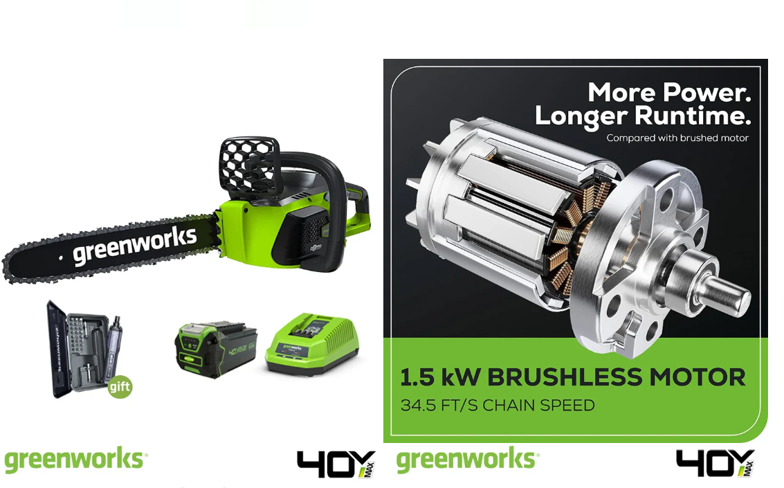 Motosierra Eléctrica Greenworks 40V 16" Profesional - Batería 4Ah Incluida | Motor Brushless