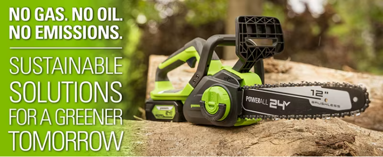 Motosierra Eléctrica Greenworks 24V 12" Sin Cable - Batería Incluida | Ideal Jardín y Poda