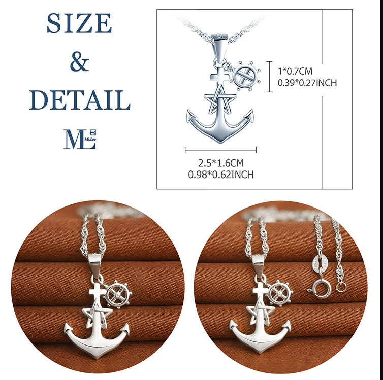 Collar Ancla Plata 925 - Colgante Náutico con Timón y Estrellas - Captains of the World