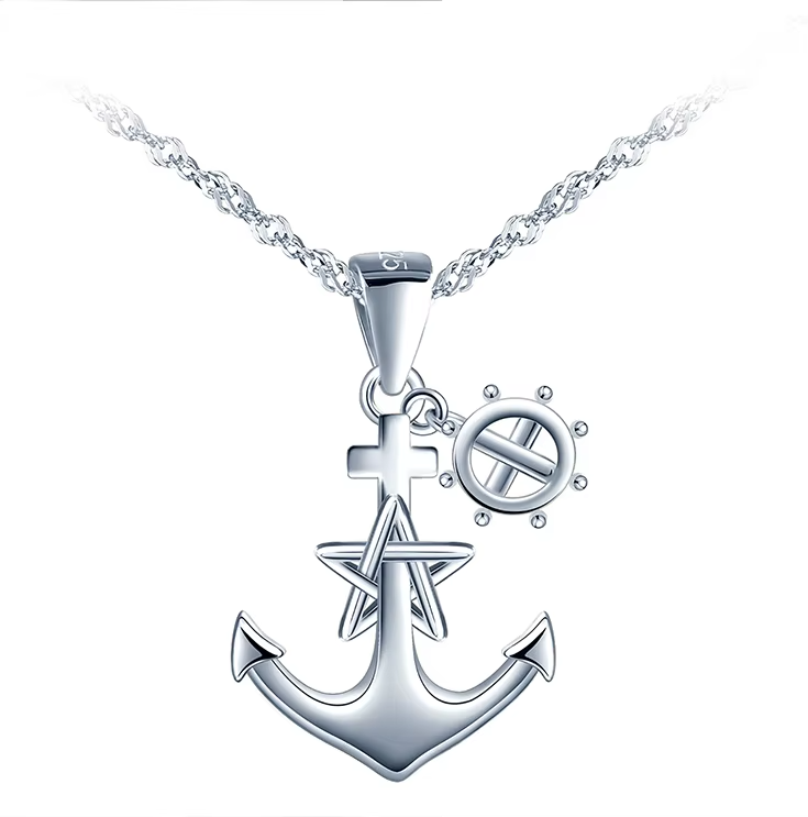 Collar Ancla Plata 925 - Colgante Náutico con Timón y Estrellas - Captains of the World