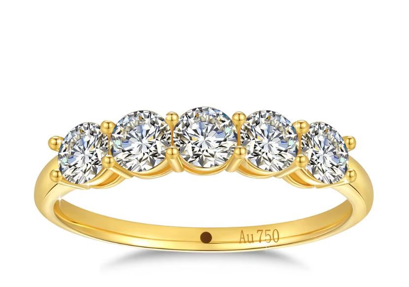 Anillo de Oro 18K con Moissanitas Naturales - AU750 Certificado | Joyería Premium