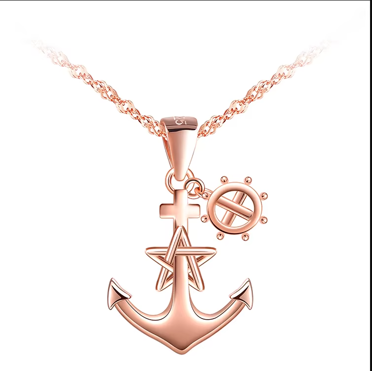 Collar Ancla Plata 925 - Colgante Náutico con Timón y Estrellas - Captains of the World