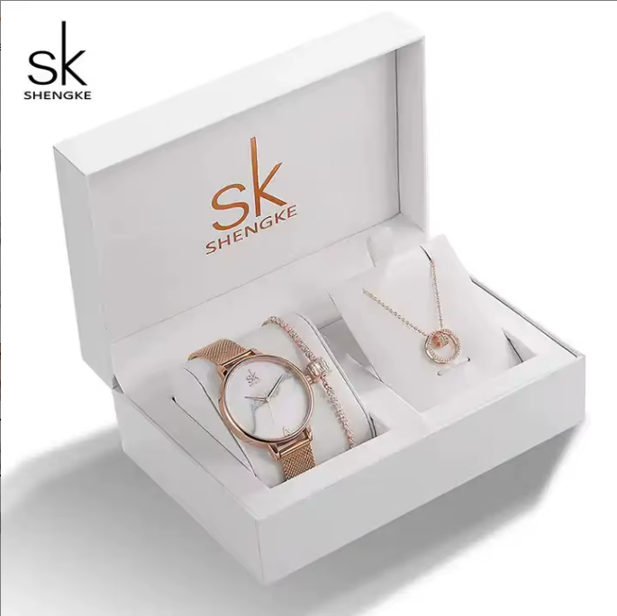 Set de Joyería Elegante para Mujer con Reloj de Cuarzo, Collar y Aretes - SHENGKE