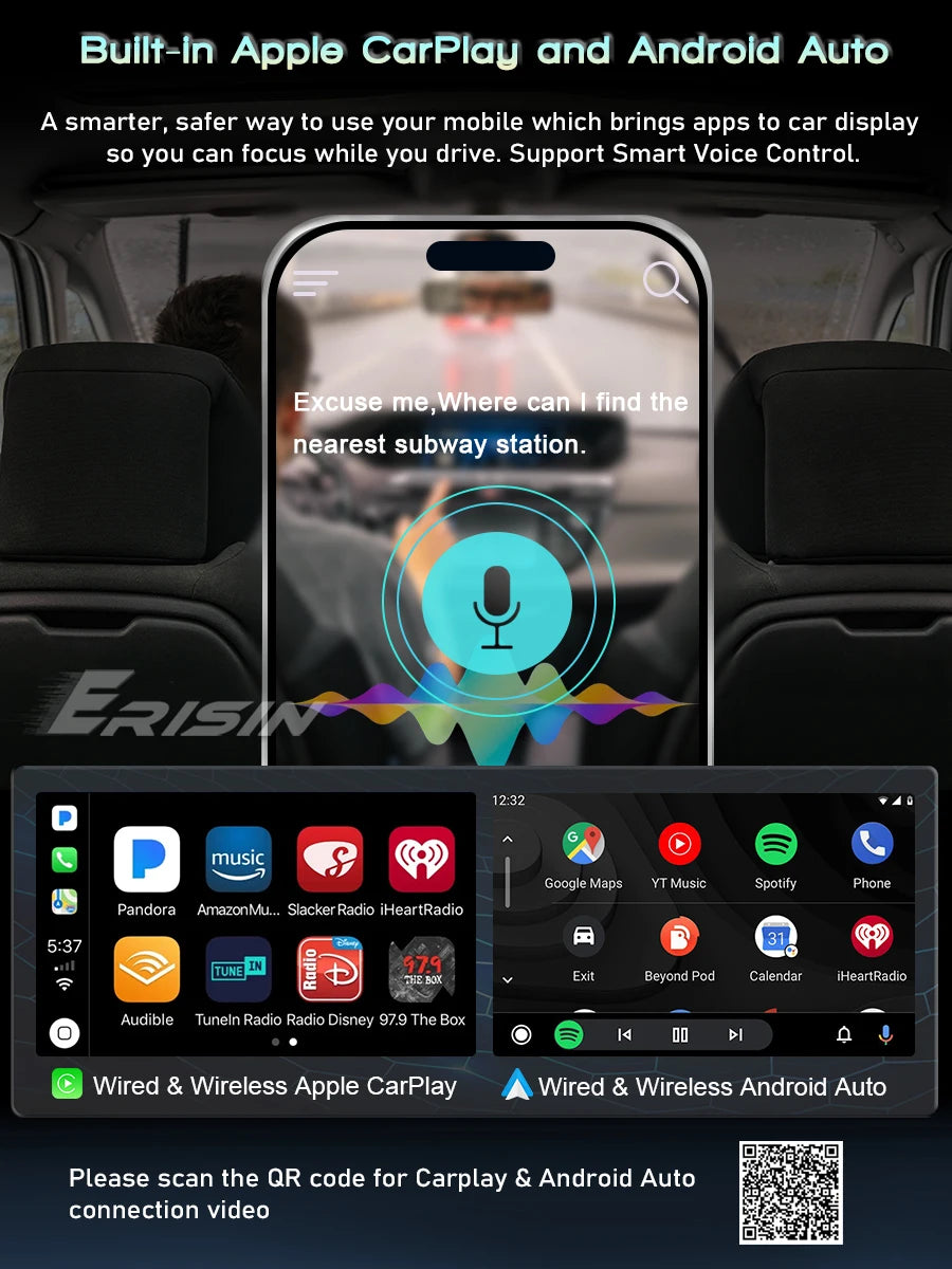 Radio Android 14.0 CarPlay Inalámbrico para Coche Fiat 500 2008-2015 - 7" GPS Negro/Blanco