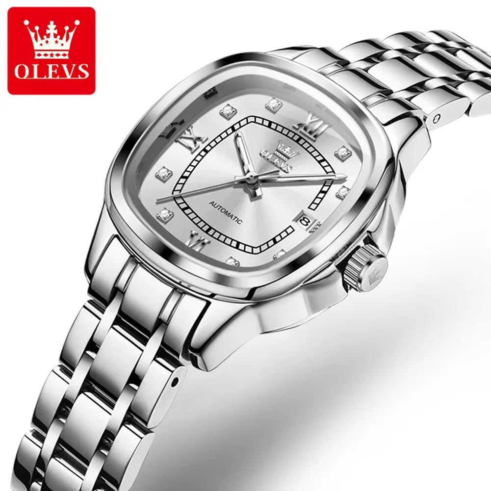OLEVS 9810 Reloj Mecánico Premium Hombre/Mujer - Acero Inoxidable - Diseño Cuadrado Retro