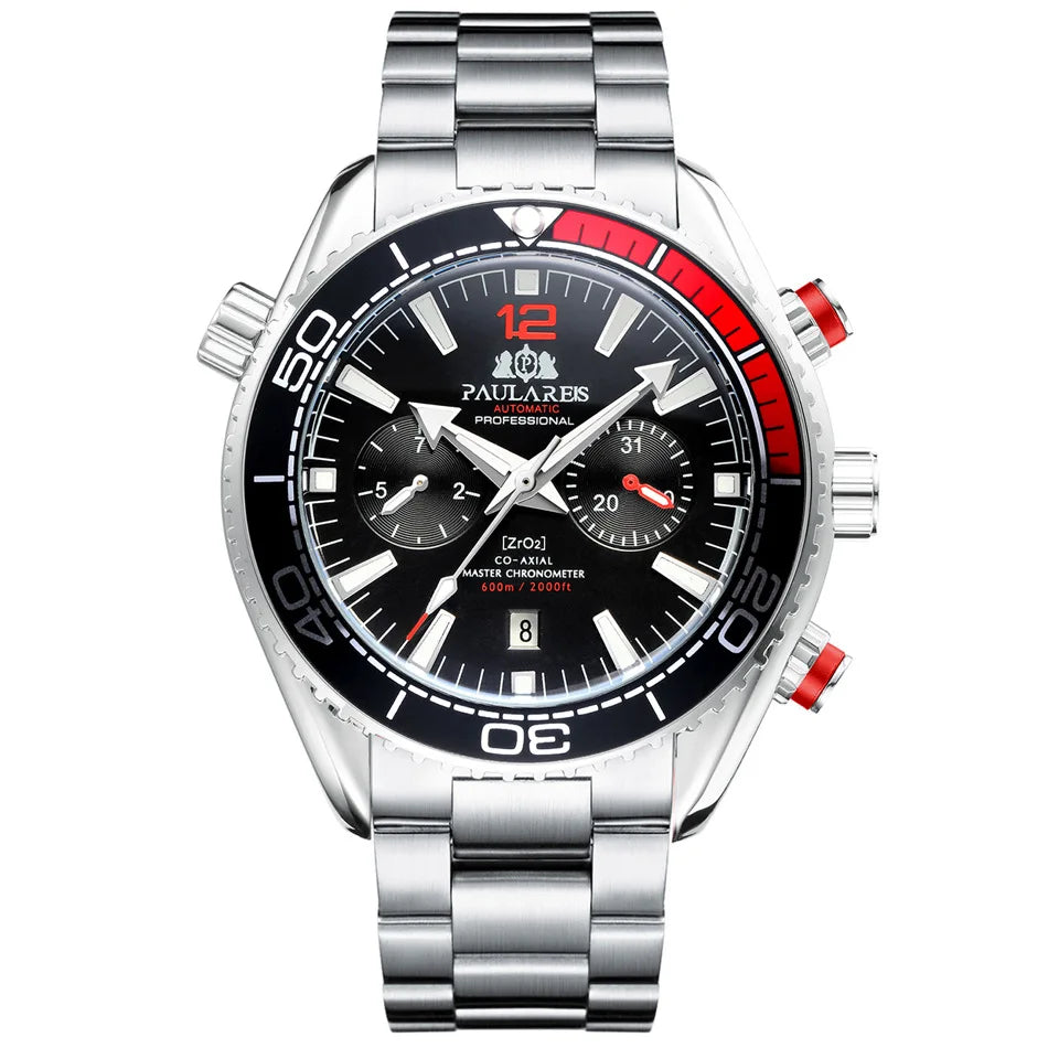 PAULAREIS Reloj Automático Hombre 45mm Mecánico Cronógrafo Buceador Acero Inoxidable