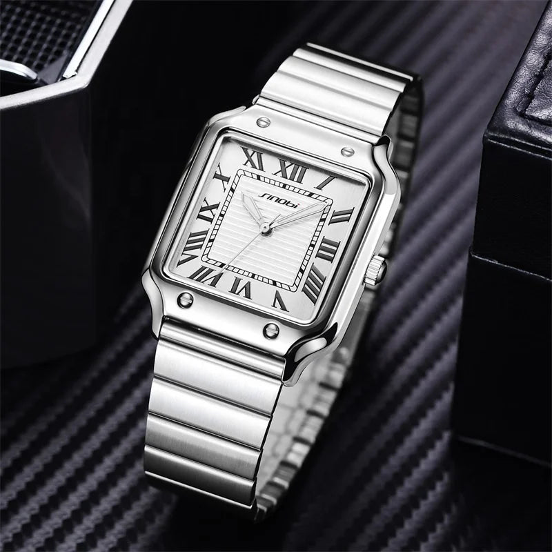 SINOBI Reloj Cuadrado Estilo Santos Premium Cuarzo Acero Inoxidable Hombre