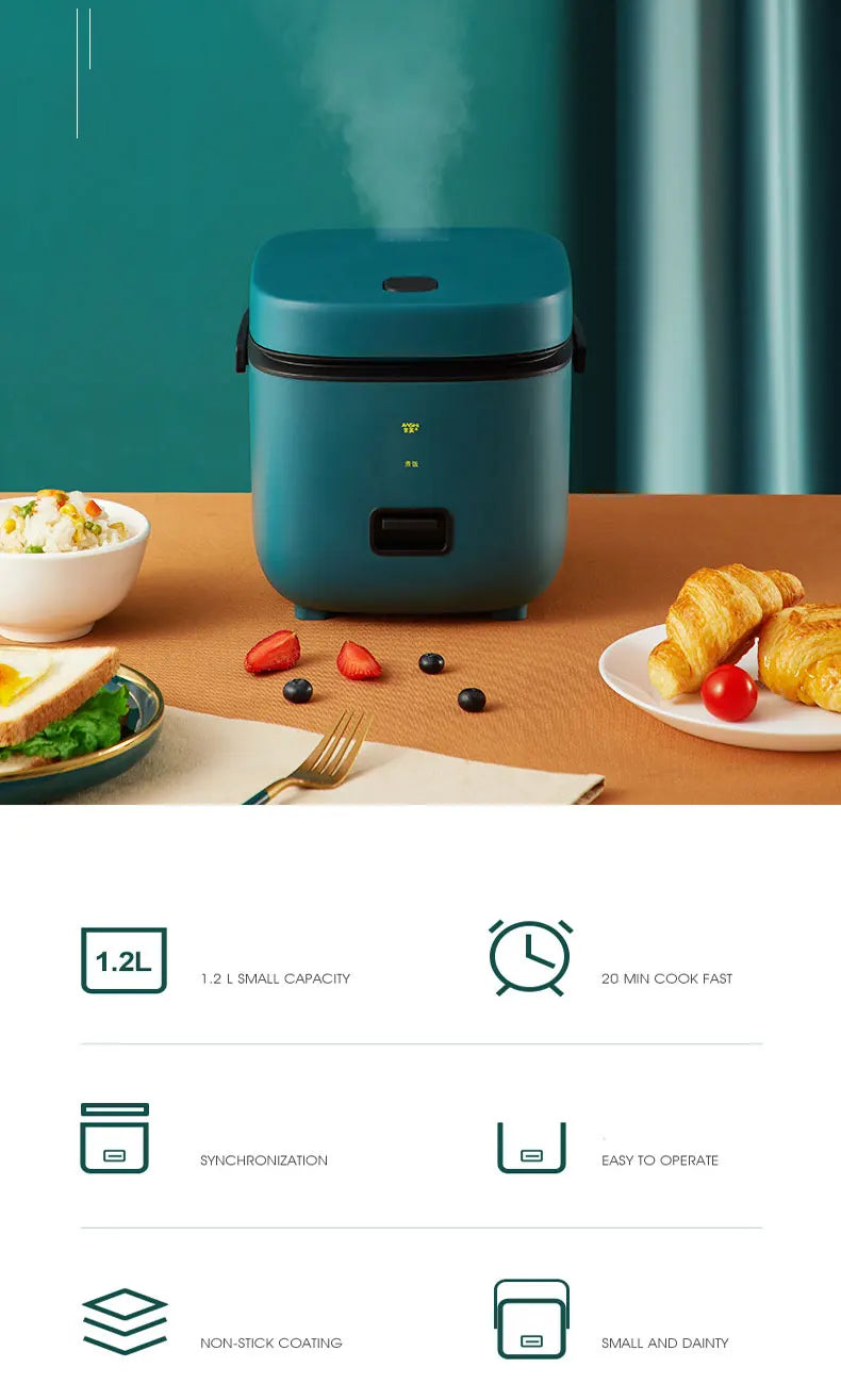 Mini Arrocera Eléctrica Automática 1.2L - Cocina para 1-2 Personas con Vaporera