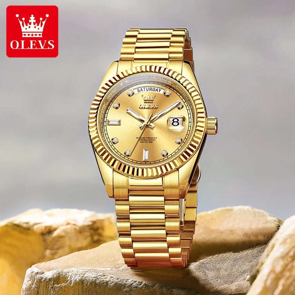 OLEVS 6736 Relojes para hombre, relojes de pulsera mecánicos totalmente automáticos originales de lujo, calendario semanal, relojes luminosos impermeables para hombre
