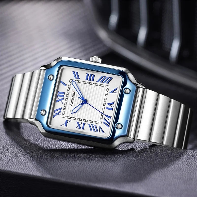 SINOBI Reloj Cuadrado Estilo Santos Premium Cuarzo Acero Inoxidable Hombre