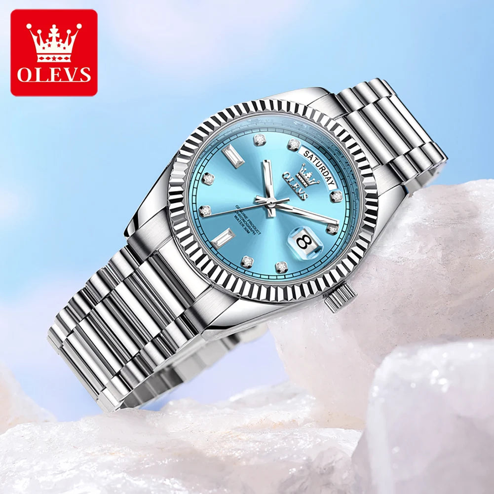 OLEVS 6736 Relojes para hombre, relojes de pulsera mecánicos totalmente automáticos originales de lujo, calendario semanal, relojes luminosos impermeables para hombre