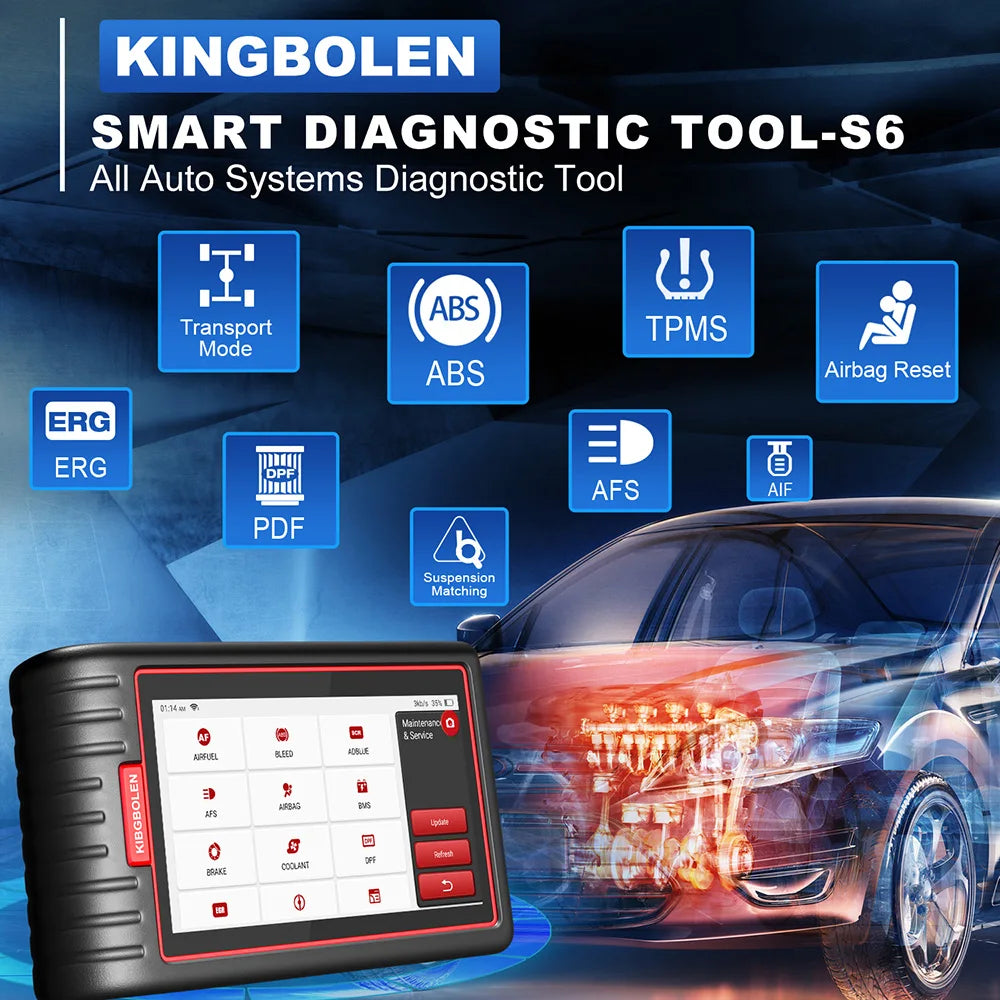 Kingbolen S6 Escáner OBD2 Profesional | Diagnóstico Completo | 28 Funciones | Actualización Lifetime | Compatible Todos los Vehículos