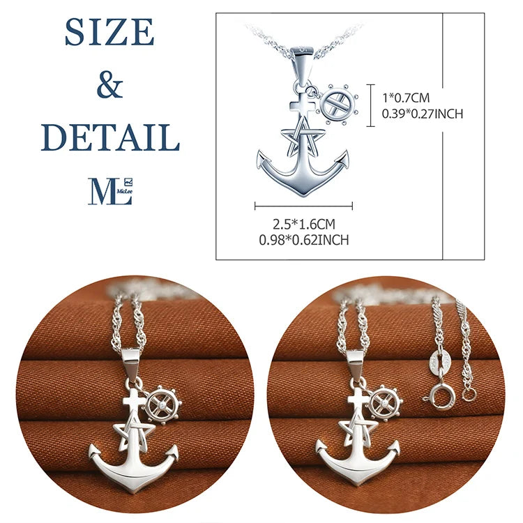 Collar Ancla Plata 925 - Colgante Náutico con Timón y Estrellas - Captains of the World