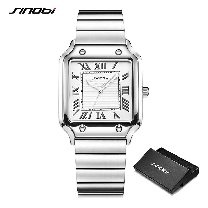 SINOBI Reloj Cuadrado Estilo Santos Premium Cuarzo Acero Inoxidable Hombre
