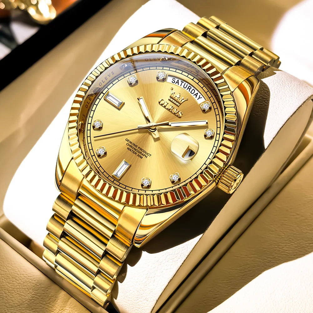 OLEVS 6736 Relojes para hombre, relojes de pulsera mecánicos totalmente automáticos originales de lujo, calendario semanal, relojes luminosos impermeables para hombre