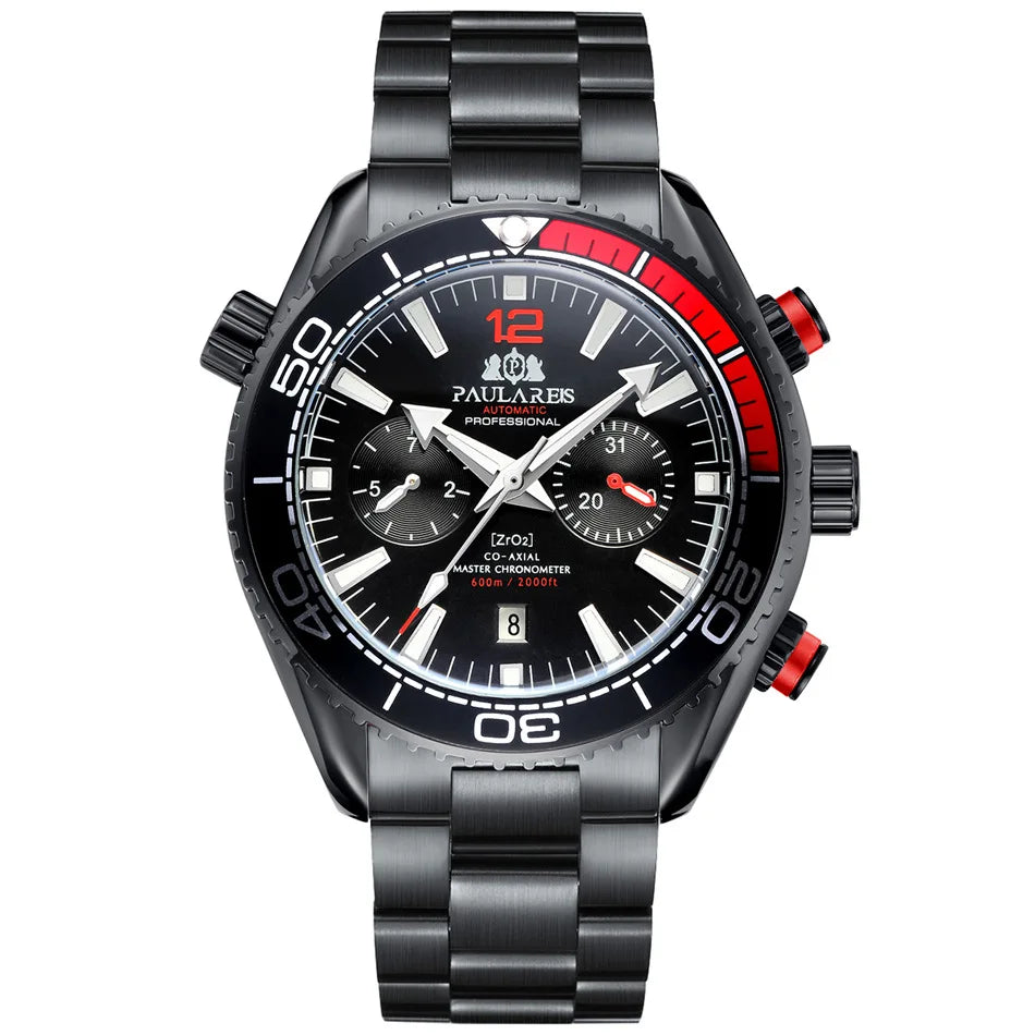 PAULAREIS Reloj Automático Hombre 45mm Mecánico Cronógrafo Buceador Acero Inoxidable