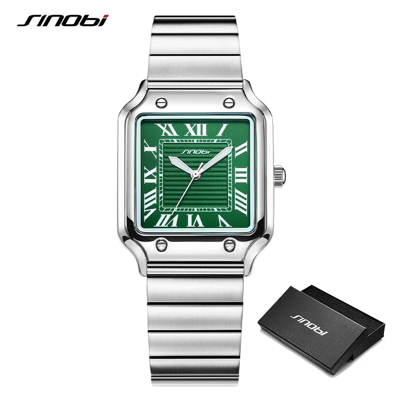 SINOBI Reloj Cuadrado Estilo Santos Premium Cuarzo Acero Inoxidable Hombre