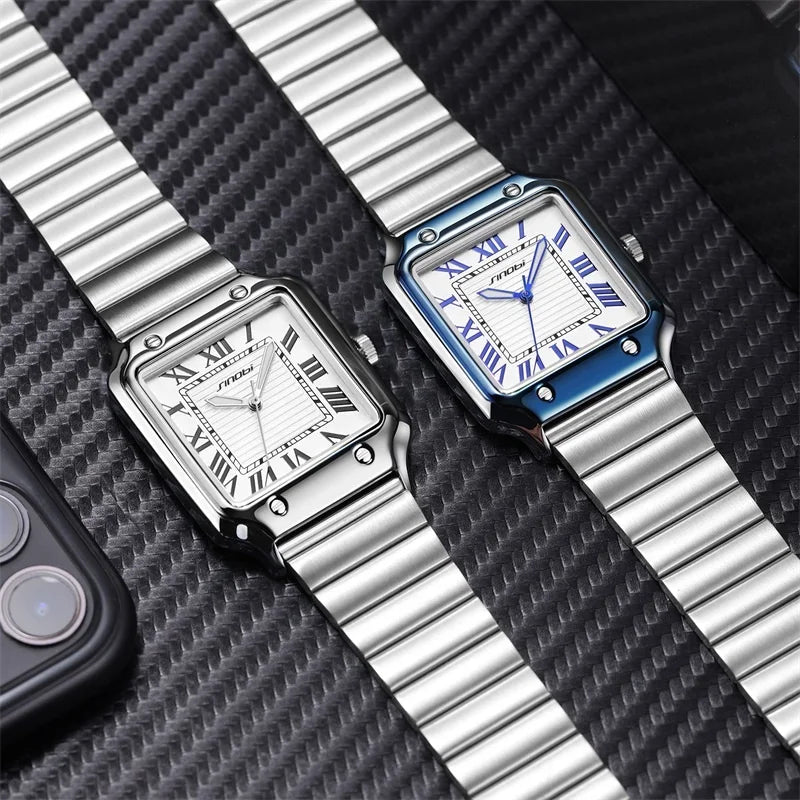SINOBI Reloj Cuadrado Estilo Santos Premium Cuarzo Acero Inoxidable Hombre