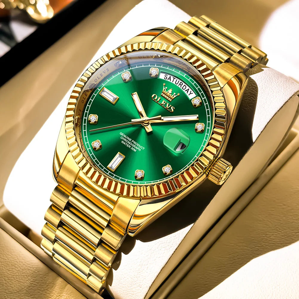 OLEVS 6736 Relojes para hombre, relojes de pulsera mecánicos totalmente automáticos originales de lujo, calendario semanal, relojes luminosos impermeables para hombre