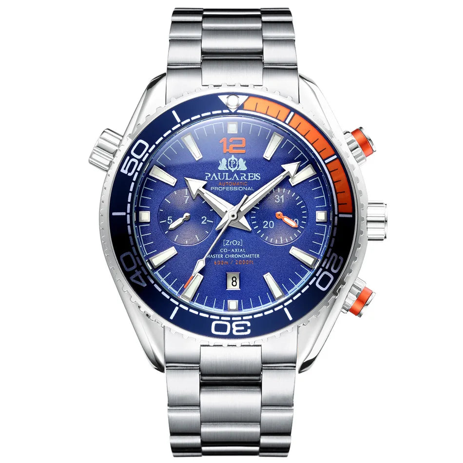 PAULAREIS Reloj Automático Hombre 45mm Mecánico Cronógrafo Buceador Acero Inoxidable