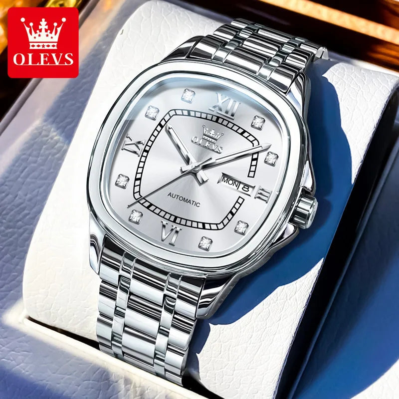 OLEVS 9810 Reloj Mecánico Premium Hombre/Mujer - Acero Inoxidable - Diseño Cuadrado Retro