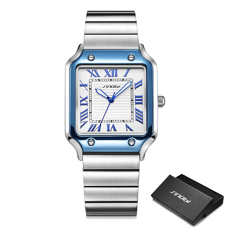 SINOBI Reloj Cuadrado Estilo Santos Premium Cuarzo Acero Inoxidable Hombre