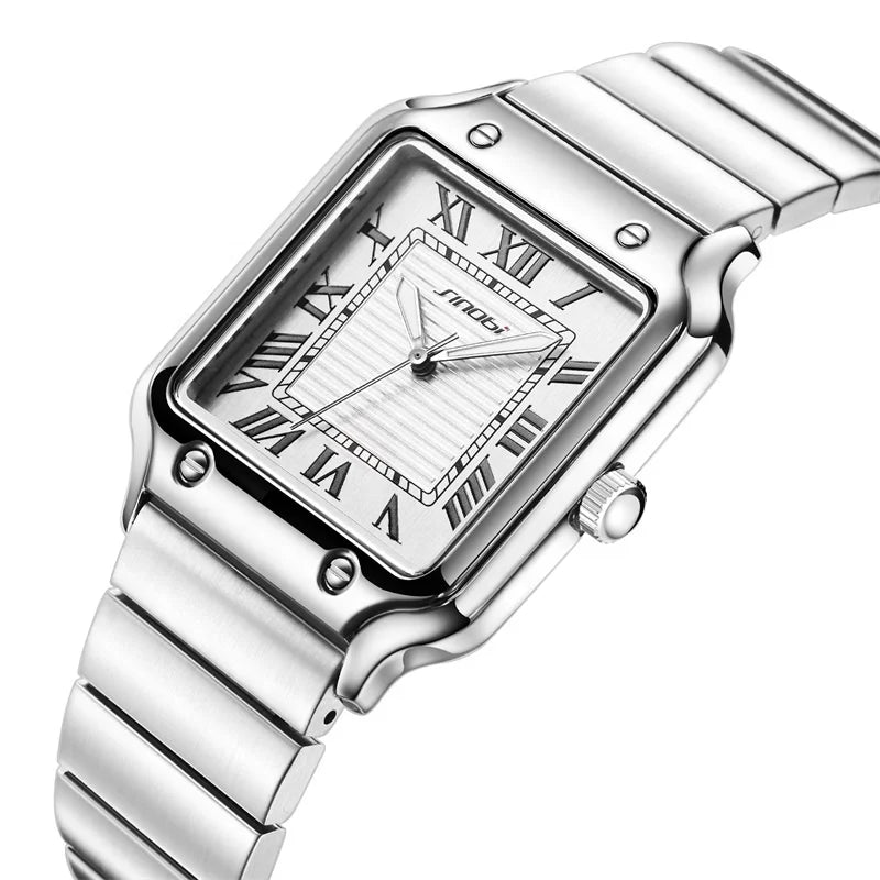 SINOBI Reloj Cuadrado Estilo Santos Premium Cuarzo Acero Inoxidable Hombre