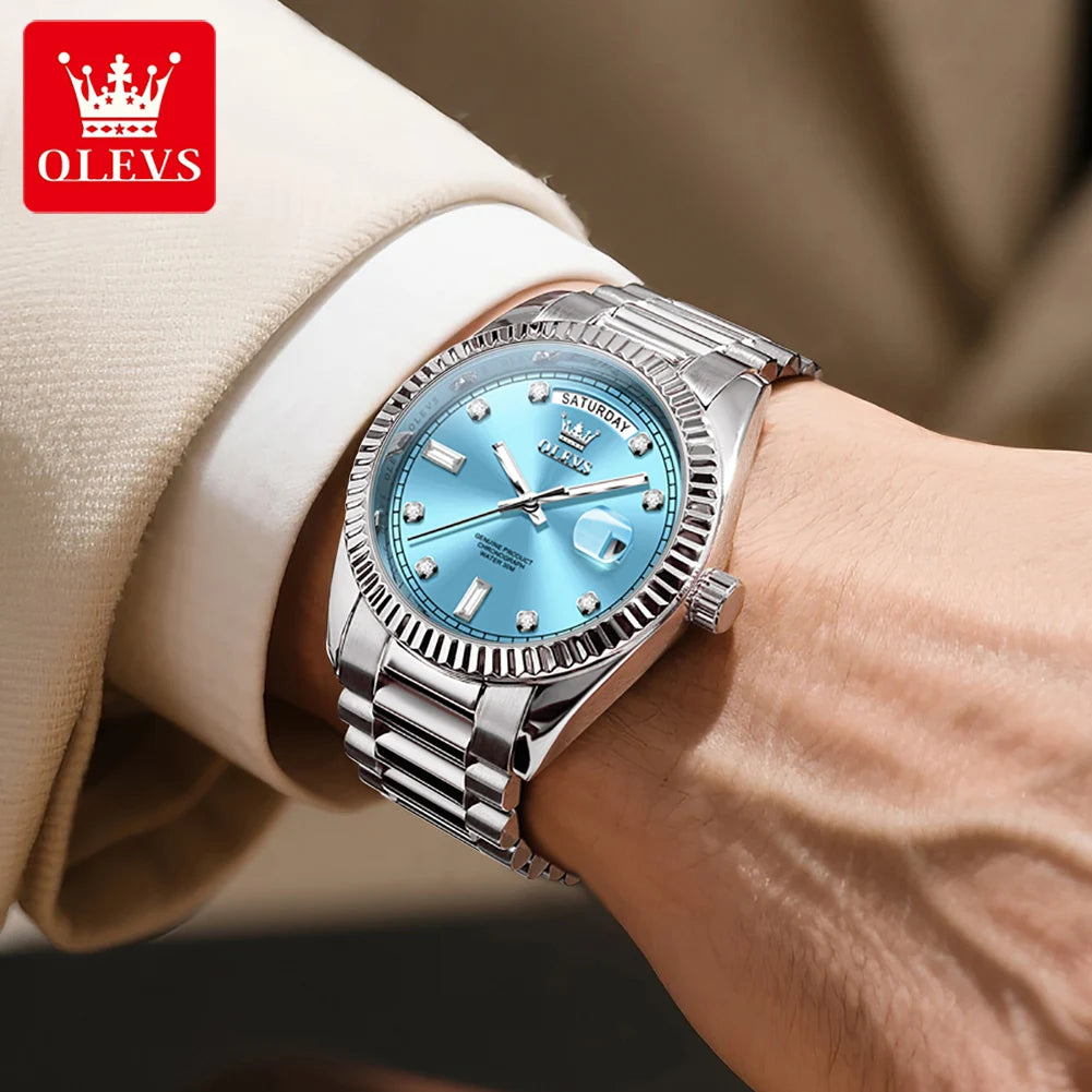 OLEVS 6736 Relojes para hombre, relojes de pulsera mecánicos totalmente automáticos originales de lujo, calendario semanal, relojes luminosos impermeables para hombre