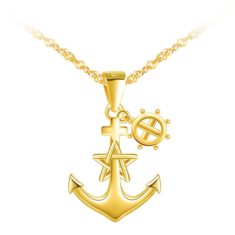 Collar Ancla Plata 925 - Colgante Náutico con Timón y Estrellas - Captains of the World