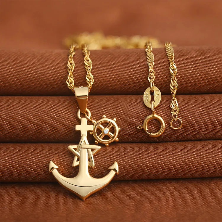 Collar Ancla Plata 925 - Colgante Náutico con Timón y Estrellas - Captains of the World