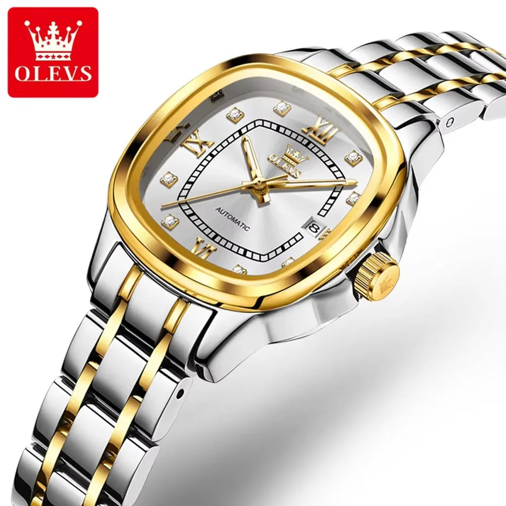 OLEVS 9810 Reloj Mecánico Premium Hombre/Mujer - Acero Inoxidable - Diseño Cuadrado Retro