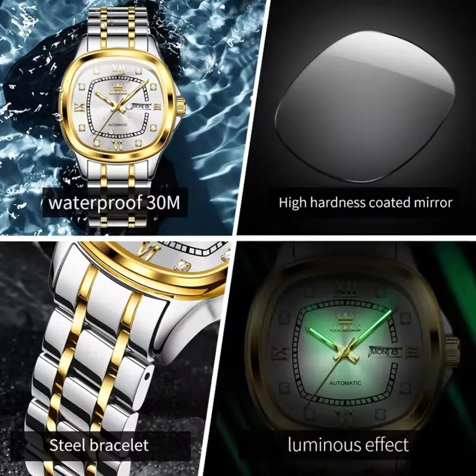 OLEVS 9810 Reloj Mecánico Premium Hombre/Mujer - Acero Inoxidable - Diseño Cuadrado Retro