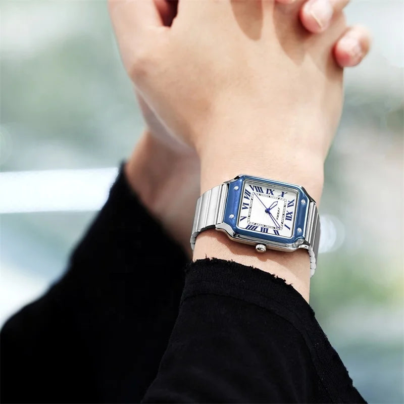 SINOBI Reloj Cuadrado Estilo Santos Premium Cuarzo Acero Inoxidable Hombre