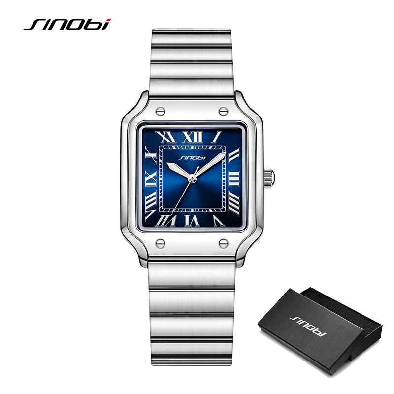 SINOBI Reloj Cuadrado Estilo Santos Premium Cuarzo Acero Inoxidable Hombre