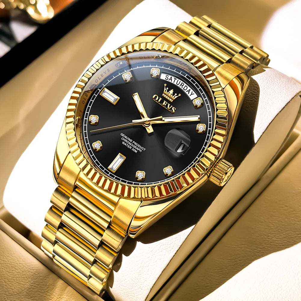 OLEVS 6736 Relojes para hombre, relojes de pulsera mecánicos totalmente automáticos originales de lujo, calendario semanal, relojes luminosos impermeables para hombre