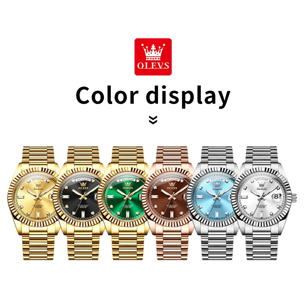 OLEVS 6736 Relojes para hombre, relojes de pulsera mecánicos totalmente automáticos originales de lujo, calendario semanal, relojes luminosos impermeables para hombre
