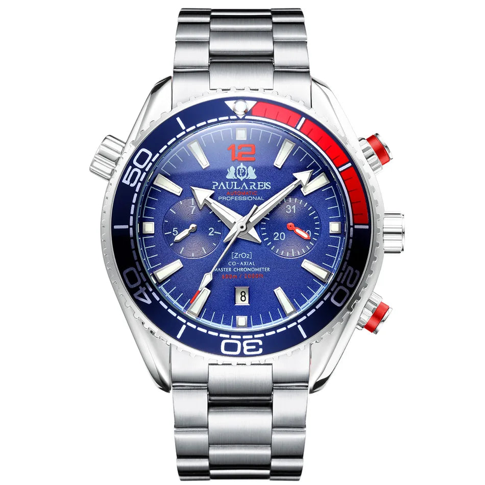 PAULAREIS Reloj Automático Hombre 45mm Mecánico Cronógrafo Buceador Acero Inoxidable
