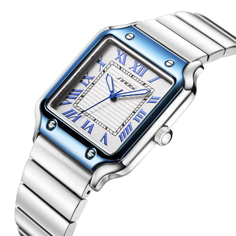 SINOBI Reloj Cuadrado Estilo Santos Premium Cuarzo Acero Inoxidable Hombre