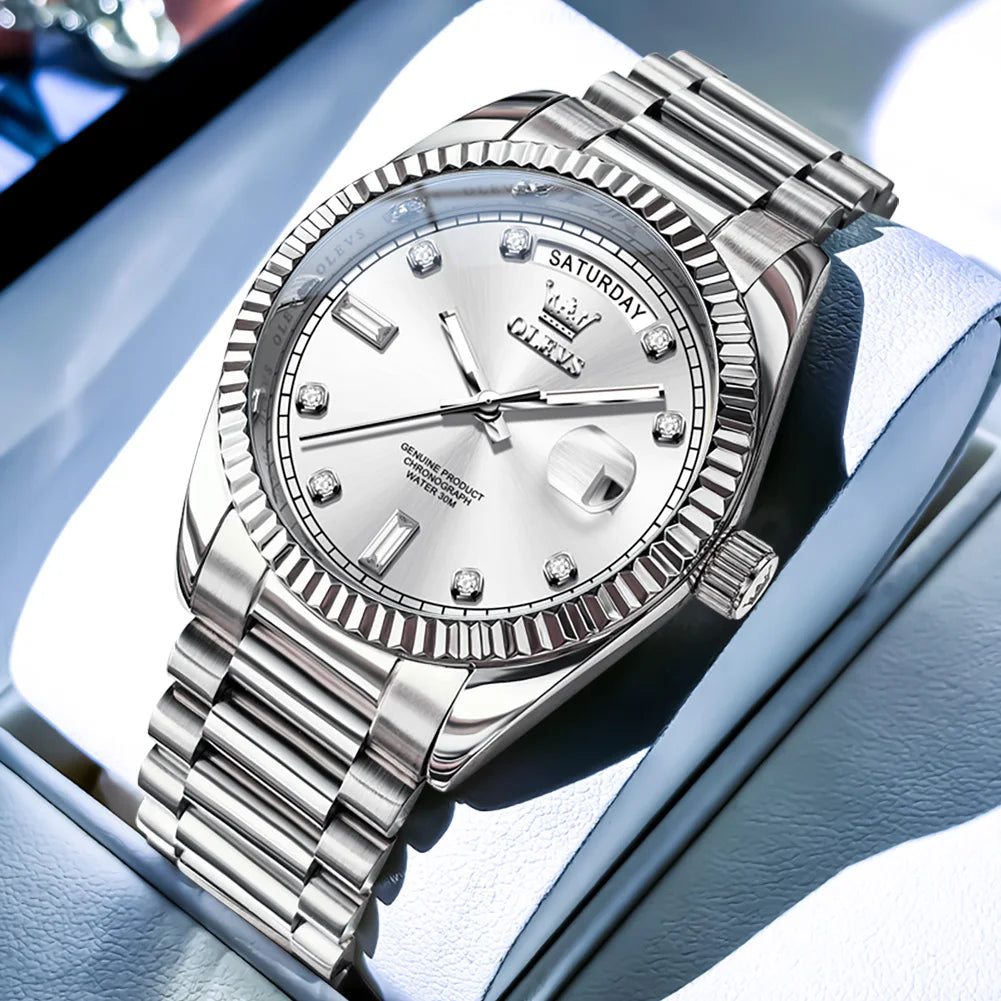 OLEVS 6736 Relojes para hombre, relojes de pulsera mecánicos totalmente automáticos originales de lujo, calendario semanal, relojes luminosos impermeables para hombre