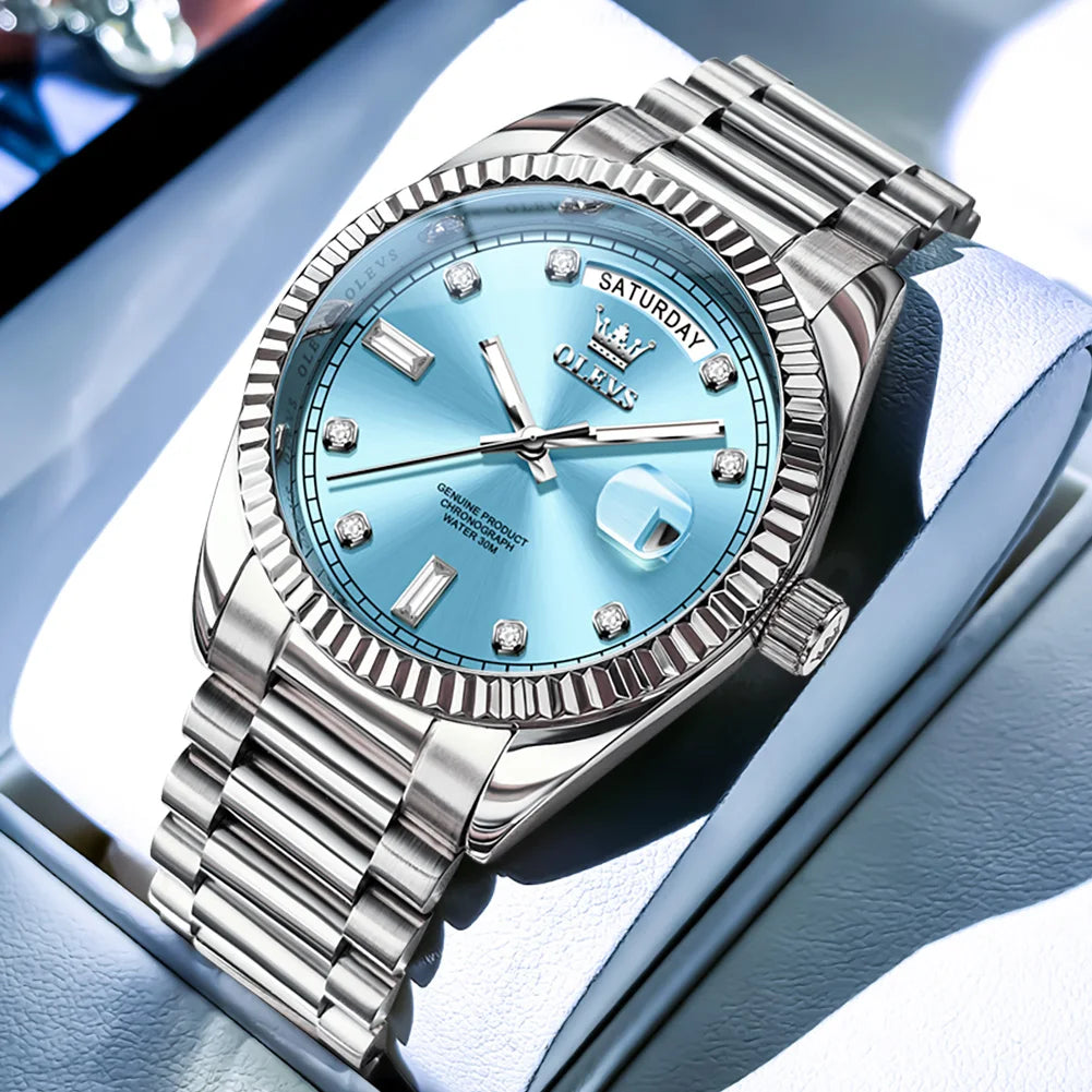 OLEVS 6736 Relojes para hombre, relojes de pulsera mecánicos totalmente automáticos originales de lujo, calendario semanal, relojes luminosos impermeables para hombre