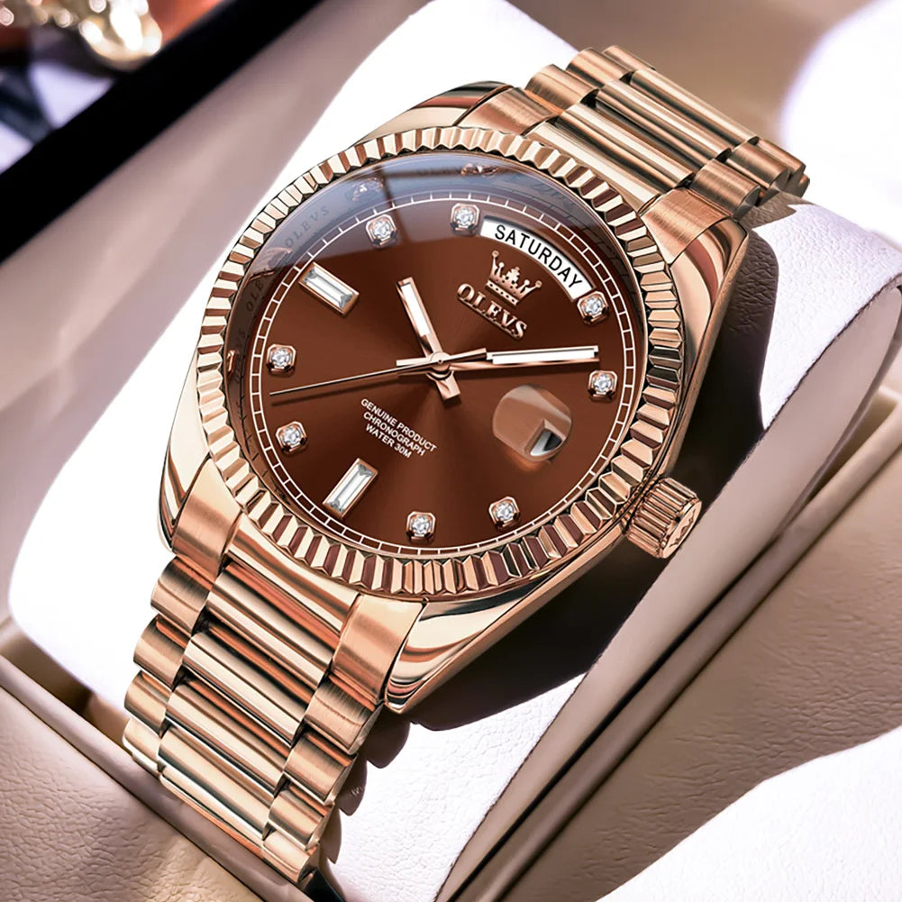 OLEVS 6736 Relojes para hombre, relojes de pulsera mecánicos totalmente automáticos originales de lujo, calendario semanal, relojes luminosos impermeables para hombre