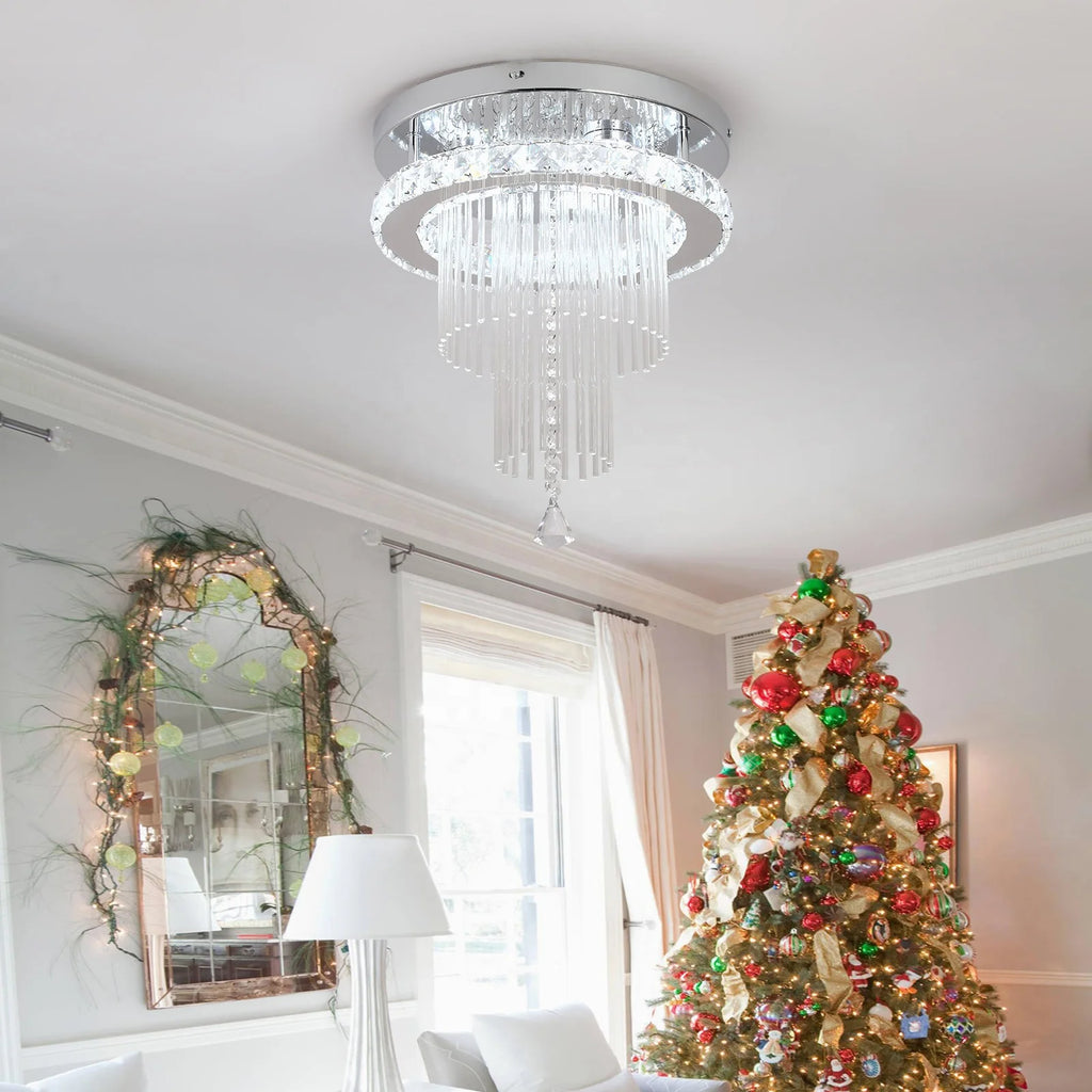Lámpara de Techo LED de Cristal Moderna 3 Colores Regulable con Control Remoto