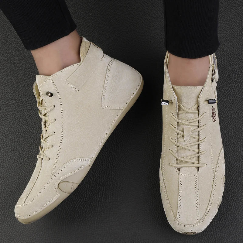 Zapatos de Piel Auténtica para Hombre - Botines Informales con Cordones 2025