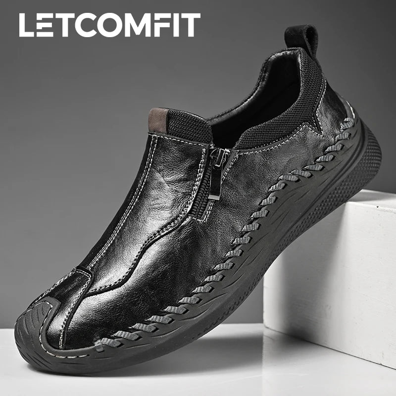 LETCOMFIT Zapatos de Cuero Genuino para Hombre - Mocasines Cómodos Hechos a Mano