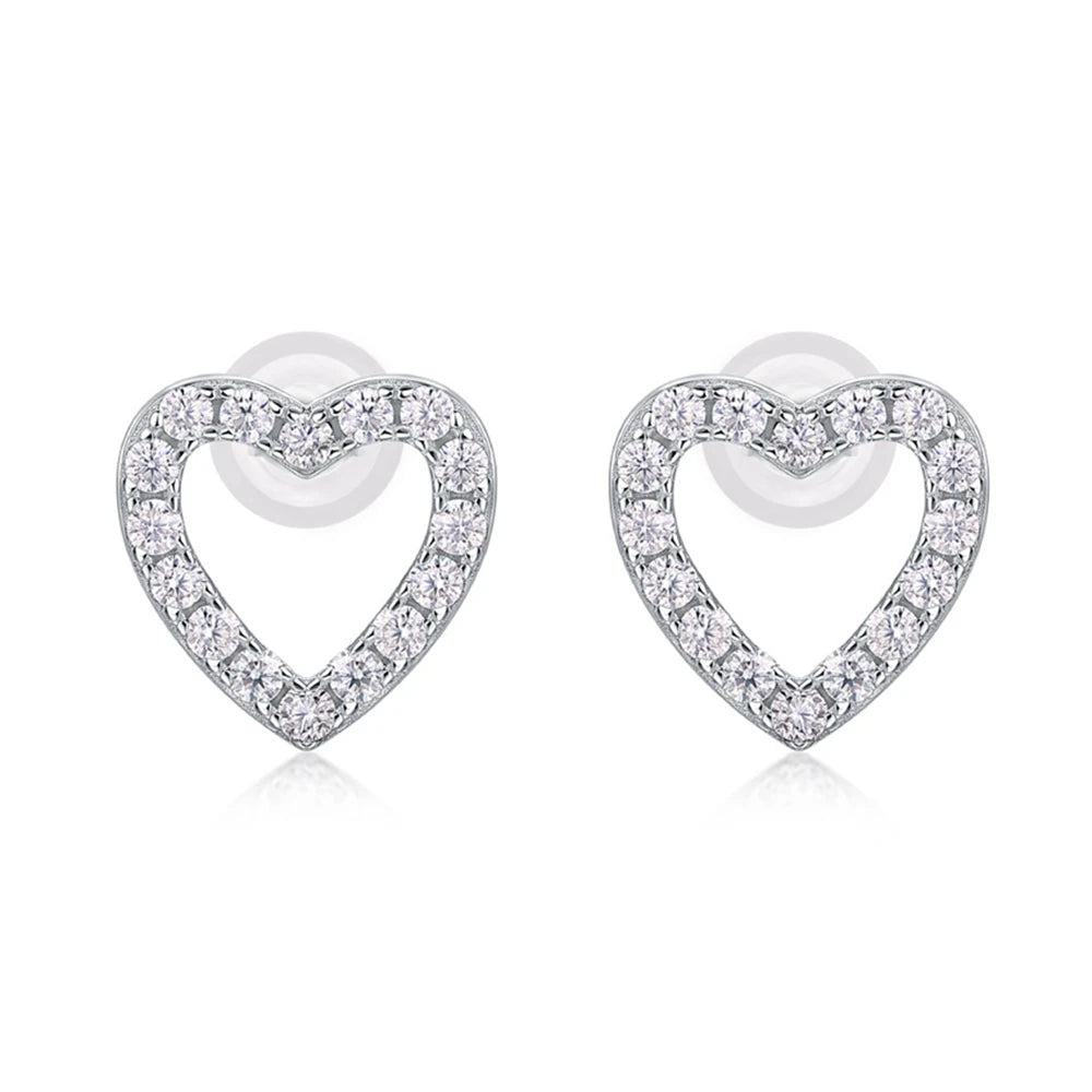 Pendientes de Corazón Plata 925 con Diamantes Moissanita VVS1
