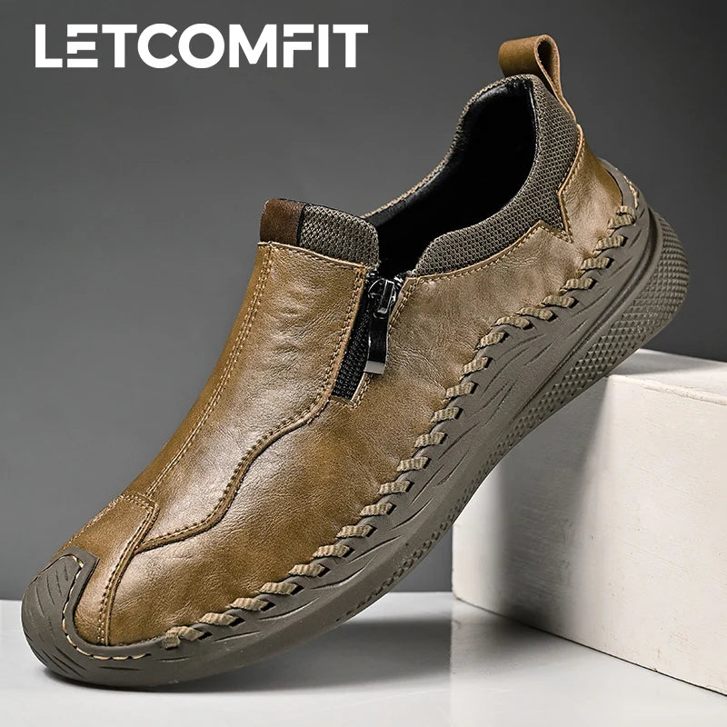 LETCOMFIT Zapatos de Cuero Genuino para Hombre - Mocasines Cómodos Hechos a Mano