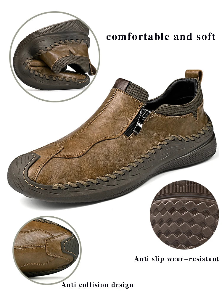 LETCOMFIT Zapatos de Cuero Genuino para Hombre - Mocasines Cómodos Hechos a Mano