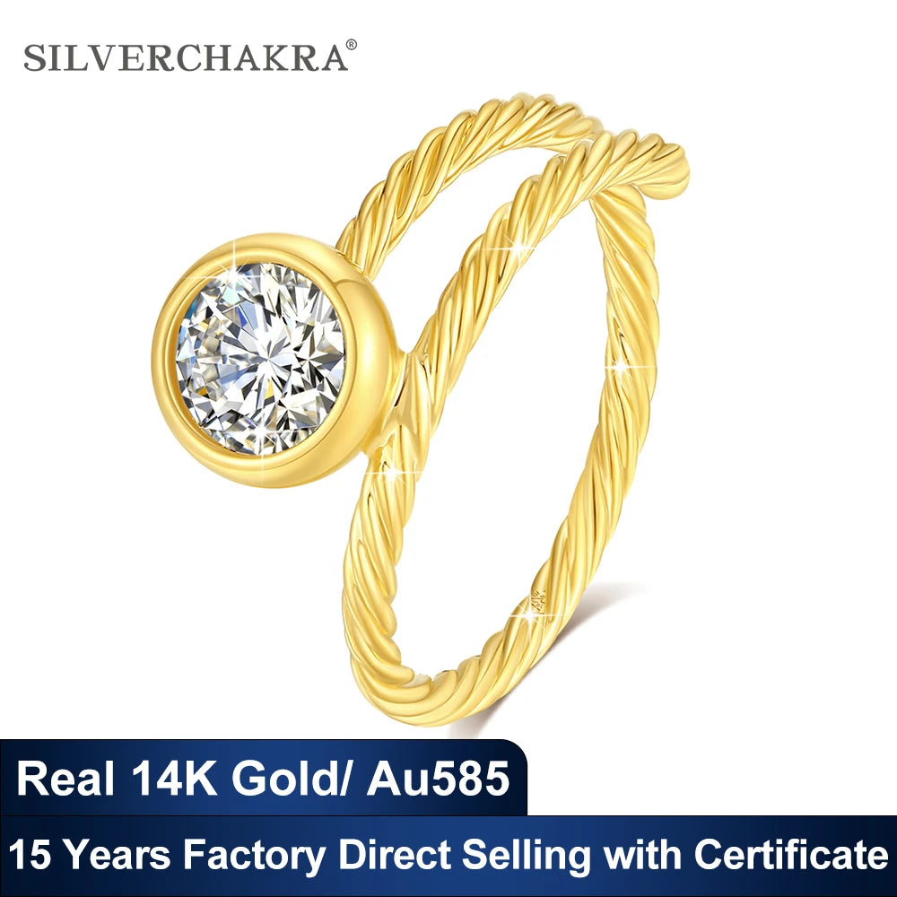 Anillo de Oro 14K con Moissanita 1ct - Diseño Trenzado Elegante