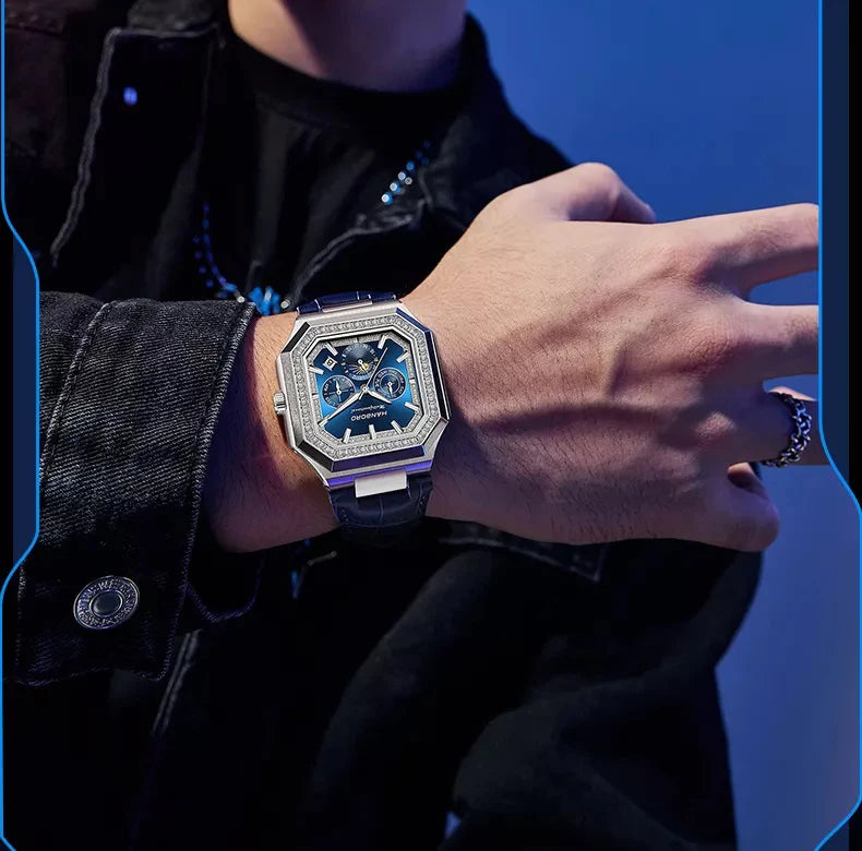 HANBORO Reloj Mecánico Automático Cuadrado Hombre 38mm - Zafiro 5ATM Shanghai